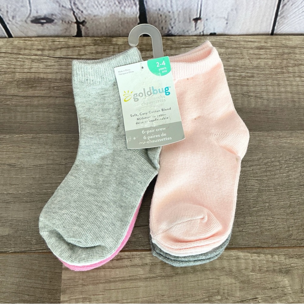 New Goldbug 6 Pack of Socks Gray Pink White Kids Size 2-4 Years